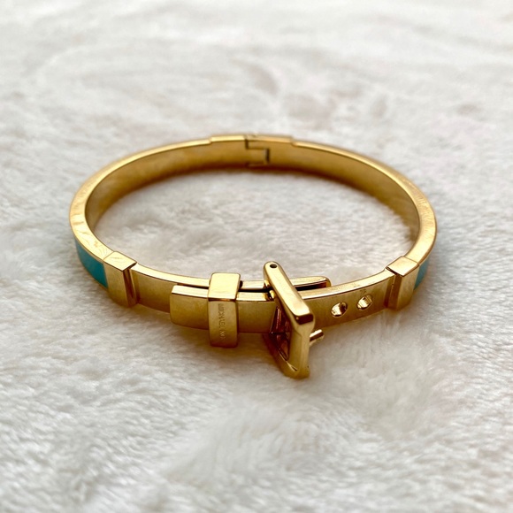 Michael Kors Gold Buckle Bracelet with Teal Enamel - Picture 7 of 8